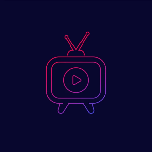 Tv con icono de la antena, vector de línea — Archivo Imágenes Vectoriales
