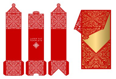 Vektör düğün kartı lazer kesim şablonu