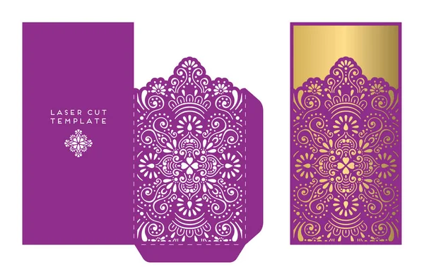 Vector wedding card laser cut template — Stock Vector