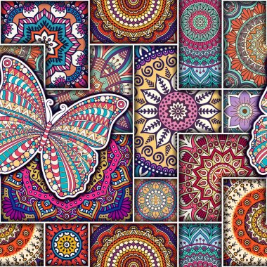 Mandalalar ile etnik çiçek seamless modeli