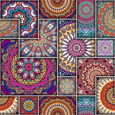 Mandalalar ile etnik çiçek seamless modeli