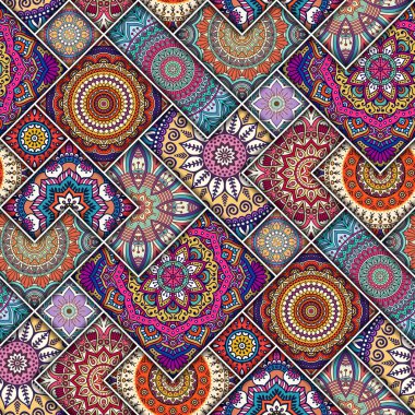 Mandalalar ile etnik çiçek seamless modeli