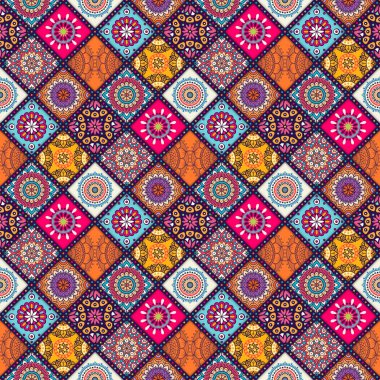 Mandalalar ile etnik çiçek seamless modeli