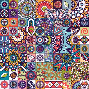 Mandalalar ile etnik çiçek seamless modeli