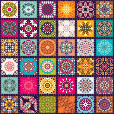 Mandalalar ile etnik çiçek seamless modeli