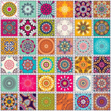 Mandalalar ile etnik çiçek seamless modeli