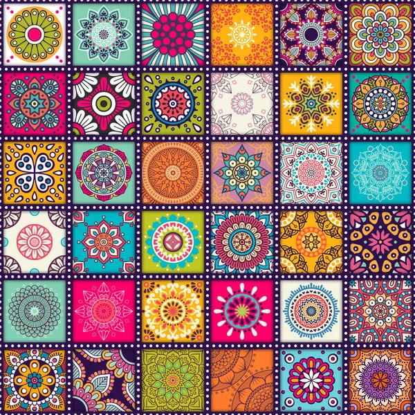 Motif floral ethnique sans couture avec mandalas — Image vectorielle