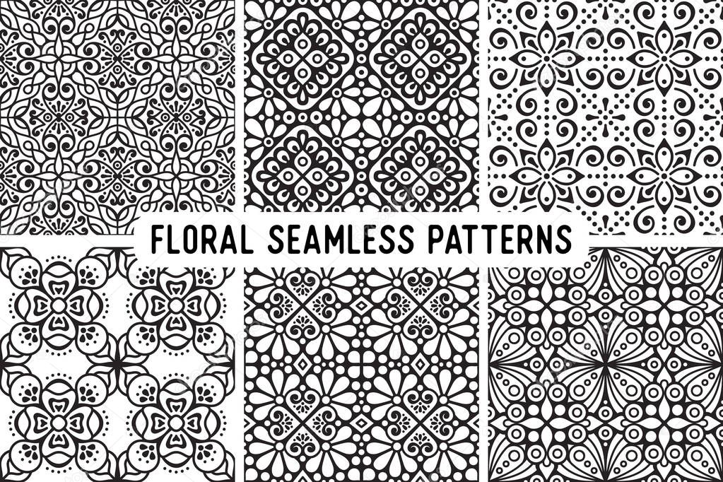 Ethnic floral seamless pattern with mandalas