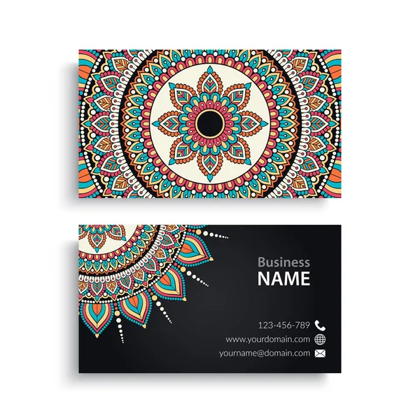 Business Card. Vintage decorative elements. Ornamental floral business cards or invitation with mandala — Stock Vector