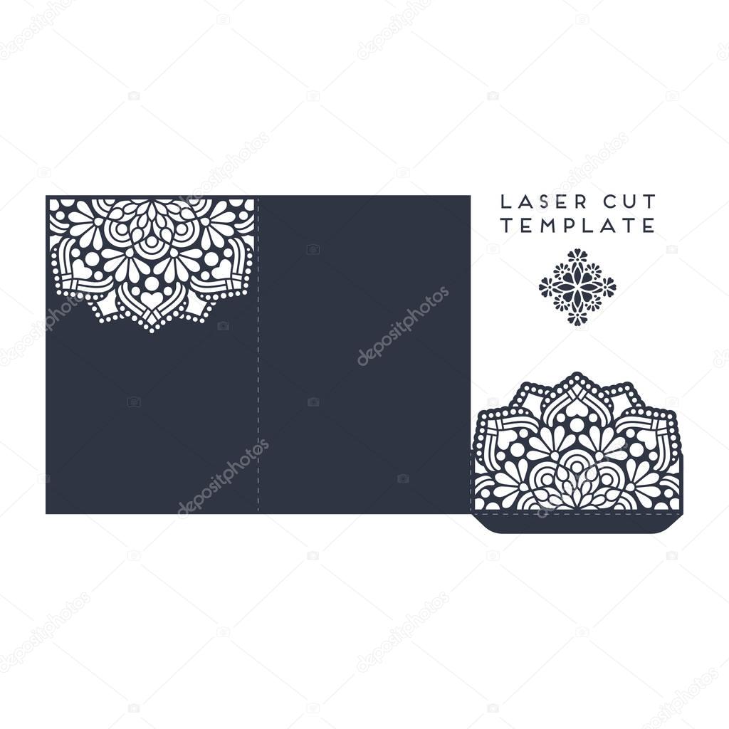 Vector wedding card laser cut template. Vintage decorative elements design