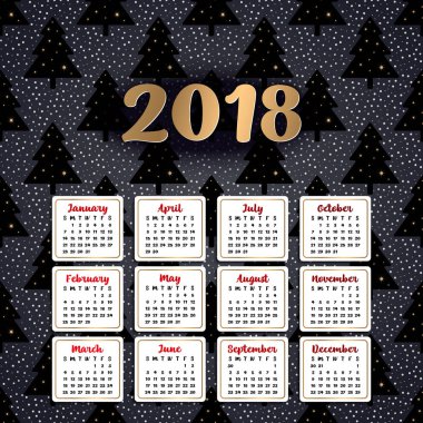 2018 takvim. Web veya baskı için kullanılabilir.