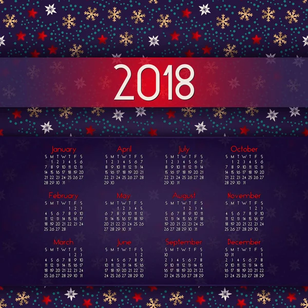 Kalender 2018. es kann für Web oder Print verwendet werden. — Stockvektor