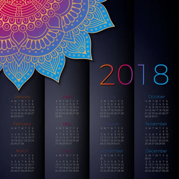 Kalender 2018. es kann für Web oder Print verwendet werden. — Stockvektor