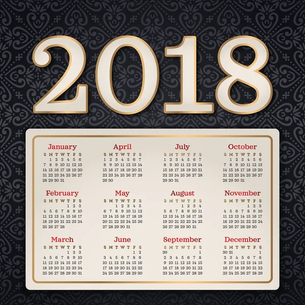 2018 calendar. It can be used for WEB or Print. — Stock Vector