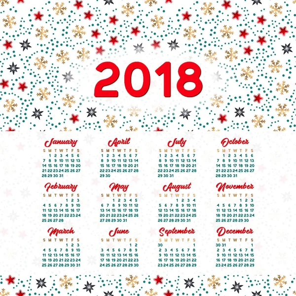 Kalender 2018. es kann für Web oder Print verwendet werden. — Stockvektor