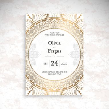 Vektör lüks düğün davetiyesi ile mandala