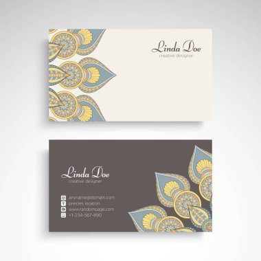 İş kartı Vintage dekoratif öğeler. Süs çiçek kartvizitler veya mandala davetle