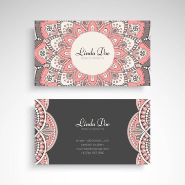 İş kartı Vintage dekoratif öğeler. Süs çiçek kartvizitler veya mandala davetle