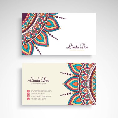 İş kartı Vintage dekoratif öğeler. Süs çiçek kartvizitler veya mandala davetle