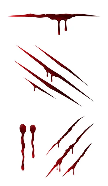 Set Dari Beberapa Noda Darah Merah Tanda Cakar Luka Dan - Stok Vektor