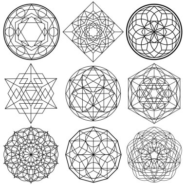 Kutsal geometri sembolleri vektör - 01 ayarla