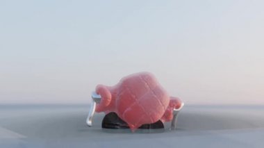 3d render of organic robot character. Cyborg standing up animation. Pillow's for eyes