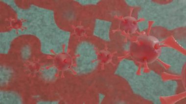 Konak vücut mikroskobik görünümlü Corona Virüsü 3D. Yeni ölümcül grip türü. Yeni salgın mikrop virüsü. Tehlikeli solunum patojenik korona virüs animasyon döngüsü.