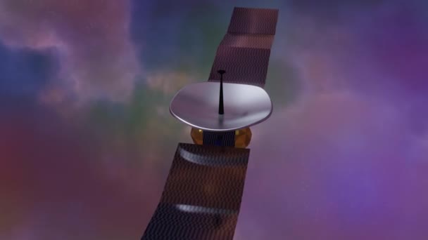 Satellite Avec Nébuleuse Colorée Arrière Plan Sonde Spatiale Fond Rayon — Video