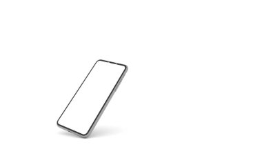 Gri 3D cep telefonu, cep telefonu modeli, beyaz arka planda izole edilmiş, illüstrasyon, 3D görüntüleme.