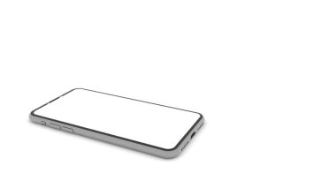 Gri 3D cep telefonu, cep telefonu modeli, beyaz arka planda izole edilmiş, illüstrasyon, 3D görüntüleme.