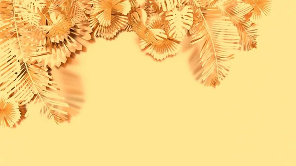 Die Goldfarbenblätter Und Die Goldfarbenpalme Überlappen Sich Kunstdimensionen Bilden Und — Stockfoto