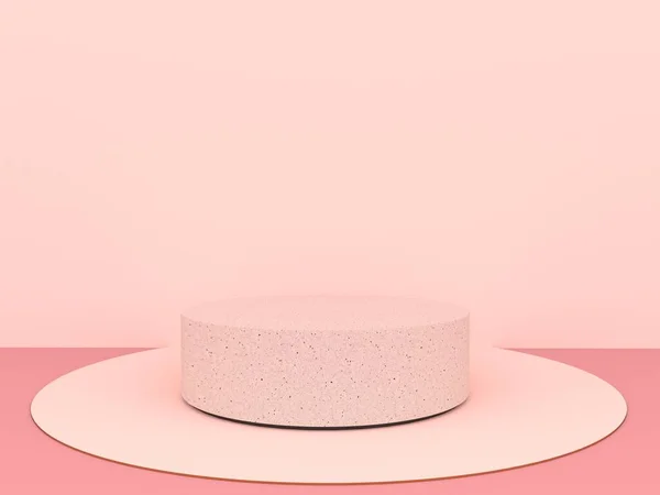 Okrągły Marmur Podium Eksponowania Produktu Różowej Podłodze Pastelowa Różowa Ściana — Zdjęcie stockowe