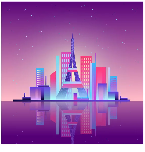 Paris made in neon, beautiful city, flat illustration. EPS 10 — 스톡 벡터