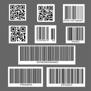 Süpermarketlerde ve mağazalarda kullanılan barkodların vektör illüstrasyonu ve QR kodları endüstriyel bir algıya sahiptir. Eps 10