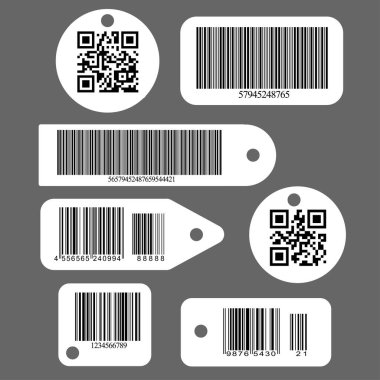 Süpermarketlerde ve mağazalarda kullanılan barkodların vektör illüstrasyonu ve QR kodları endüstriyel bir algıya sahiptir. Eps 10