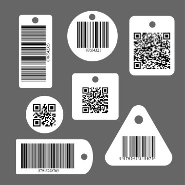 Süpermarketlerde ve mağazalarda kullanılan barkodların vektör illüstrasyonu ve QR kodları endüstriyel bir algıya sahiptir. Eps 10