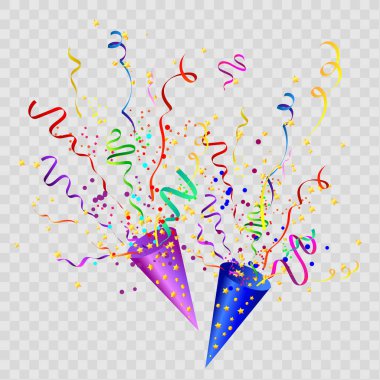 Renkli konfeti ve kurdeleler, doğum günü kutlaması ya da kutlama. Eps 10