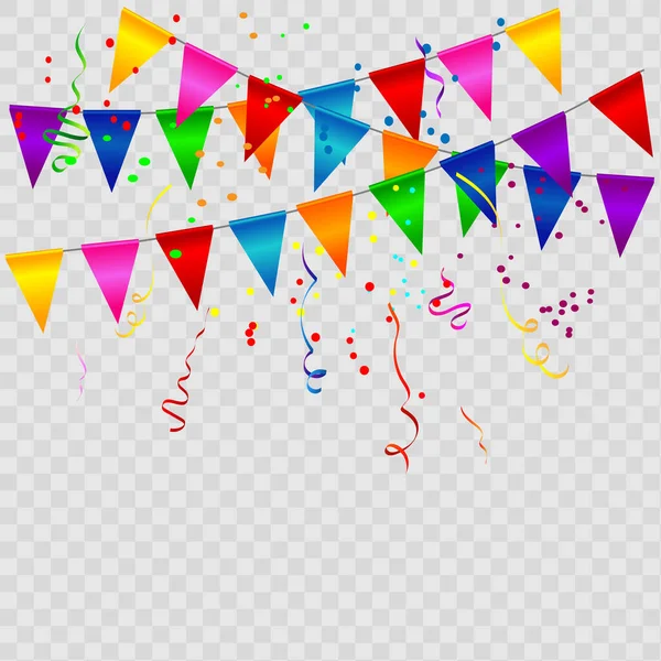 Kleurrijke confetti en linten, verjaardagsfeest of feest. Eps 10 — Stockvector