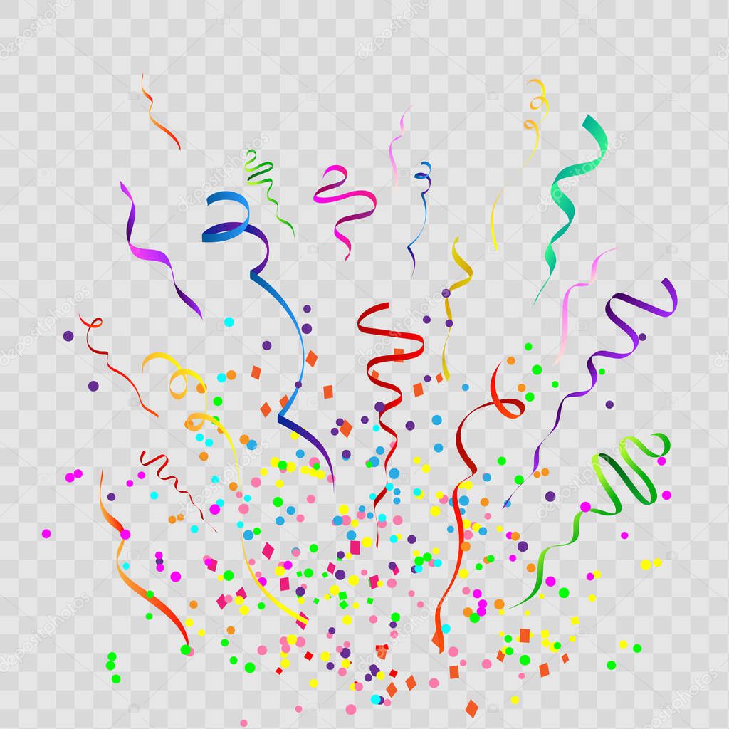 Colorful confetti and ribbons, birthday celebration or celebration. EPS 10