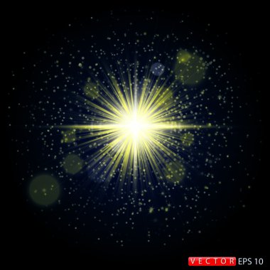 Vektör şeffaf güneş ışığı özel lens ışık efekti. Güneş ışığı ve spot ışıklarıyla parlıyor