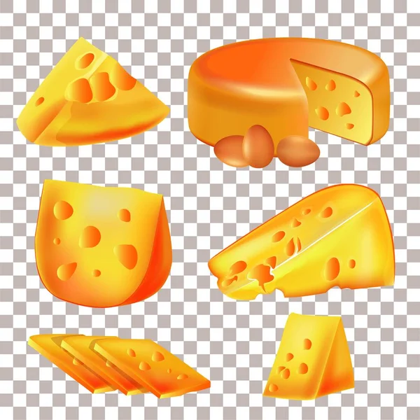 Conjunto de queso en rodajas, cabeza de queso Vector. EPS 10 — Vector de stock