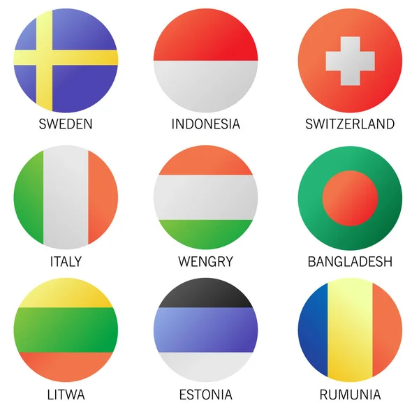 Conjunto de bandeiras redondas principais estados do mundo. Ilustração vetorial. EPS 10 — Vetor de Stock