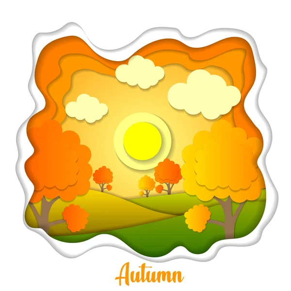 Autumn on a white background. Paper cut style. Vector illustration. EPS 10 — Stock Vector