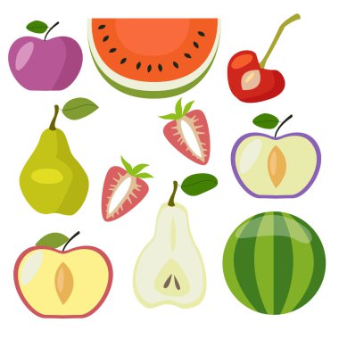 Tarım ürünleri. Meyve ve sebze. Sonbahar hasadı. Vektör izole edildi. Çizgi film çizimi. Çiftçi pazarı. Vektör. Eps 10