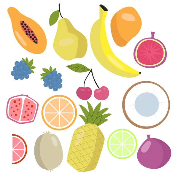 Conjunto de frutas em um fundo branco, diferentes frutas tropicais e bagas. Vector. EPS 10 —  Vetores de Stock