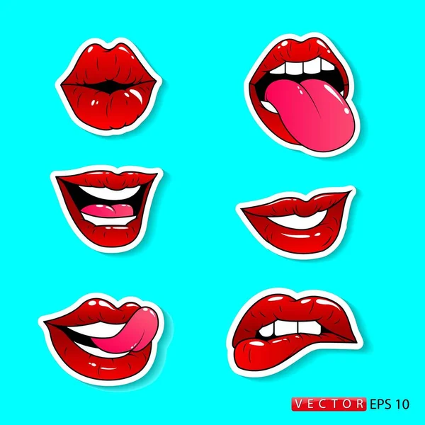 Set Beautiful Lips Different Forms Style Pop Art Vector Eps — Stock Vector