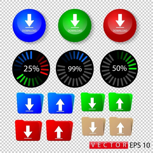 Télécharger Des Informations Dossiers Pour Téléchargements Icônes Multicolores Pourcentage Charge — Image vectorielle