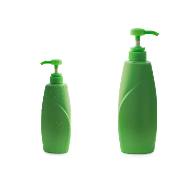 Bouteille en plastique vert pour savon ou shampooing — Photo