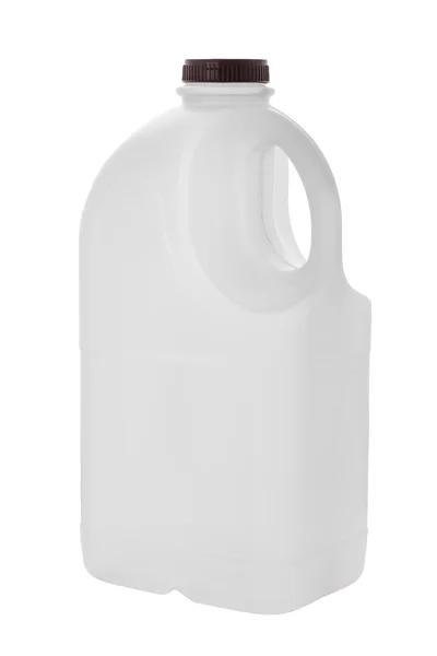 Πλαστικά δοχεία μπουκάλι γαλόνι γάλακτος σε λευκό — Φωτογραφία Αρχείου