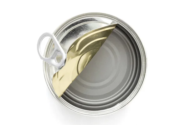 Top view of empty canned on white background — Stock Photo, Image